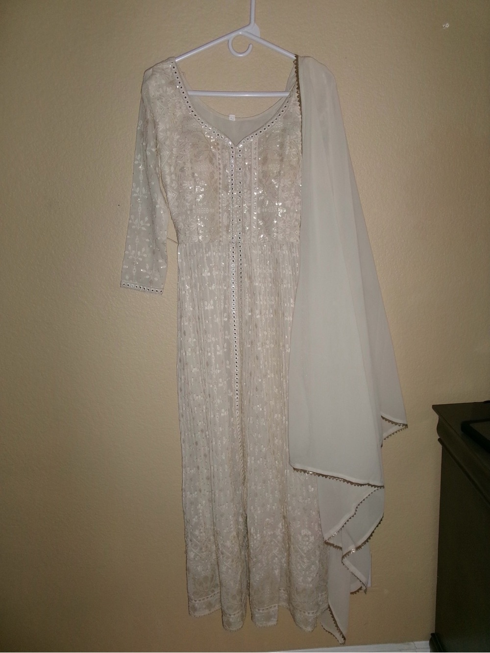 Cream Embroidered Women's Salwar Maxi with Matching Dupatta